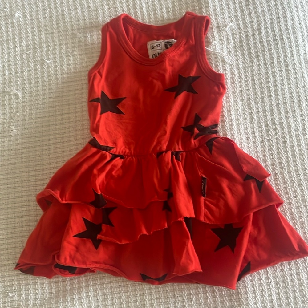 Nununu red with black star tank dress onesie. Size.6-12M